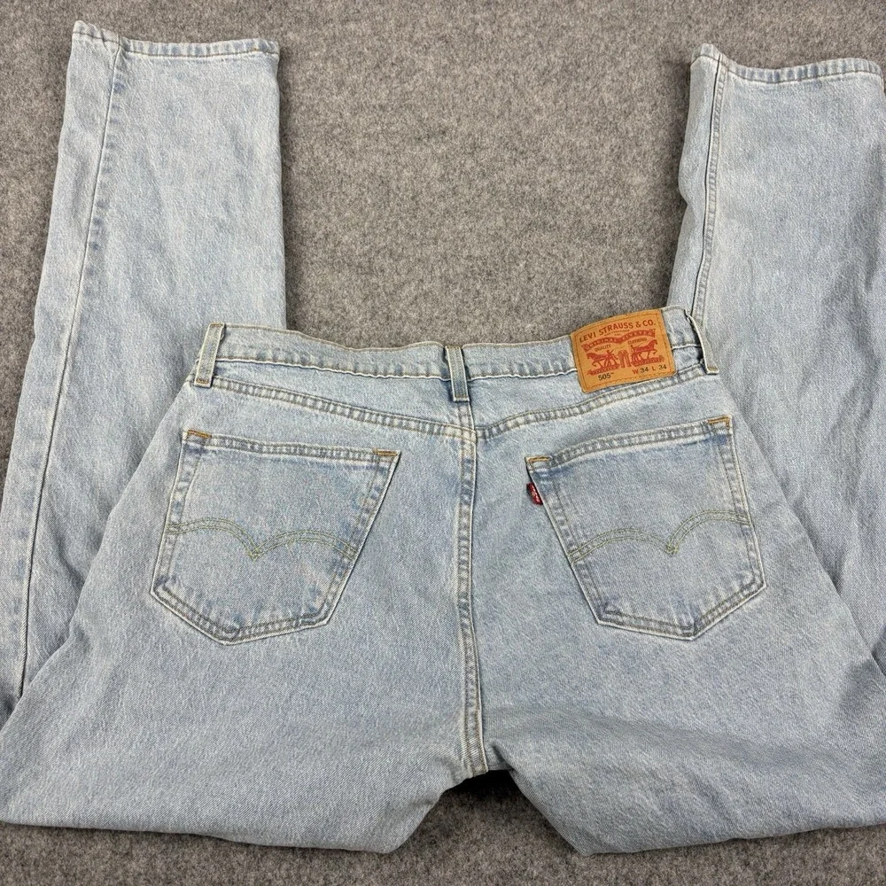 Levi's 505 Jeans Mens 34x34 Light Wash Straight Leg Faded Blue Denim‎ Classic
